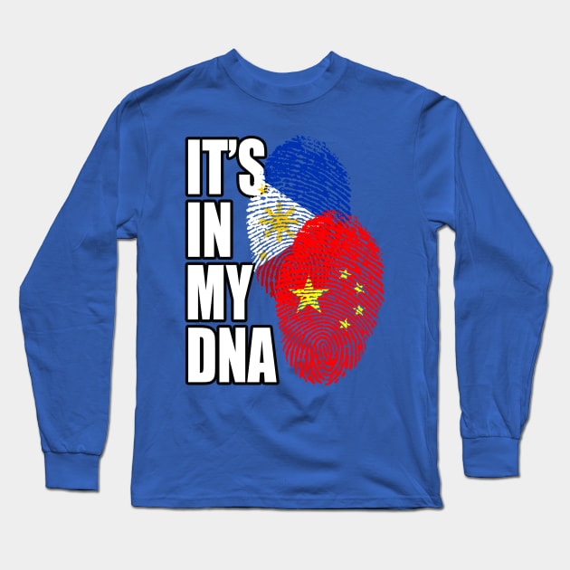 Filipino And Chinese Mix Heritage DNA Flag Long Sleeve T-Shirt by Just Rep It!!